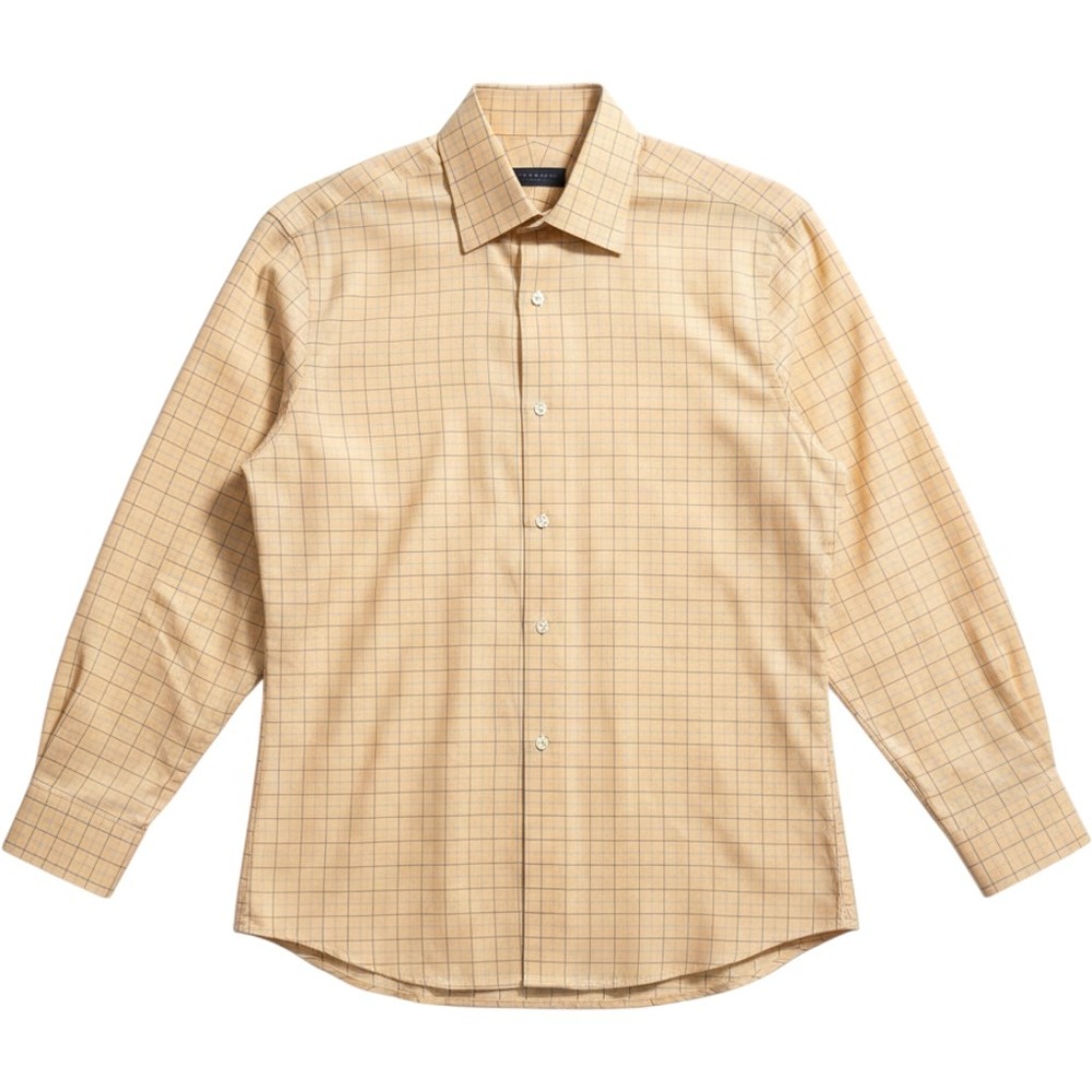 Ike Behar NYC Mens Yellow Blue Windowpane Check Dress Shirt 16 34/35
